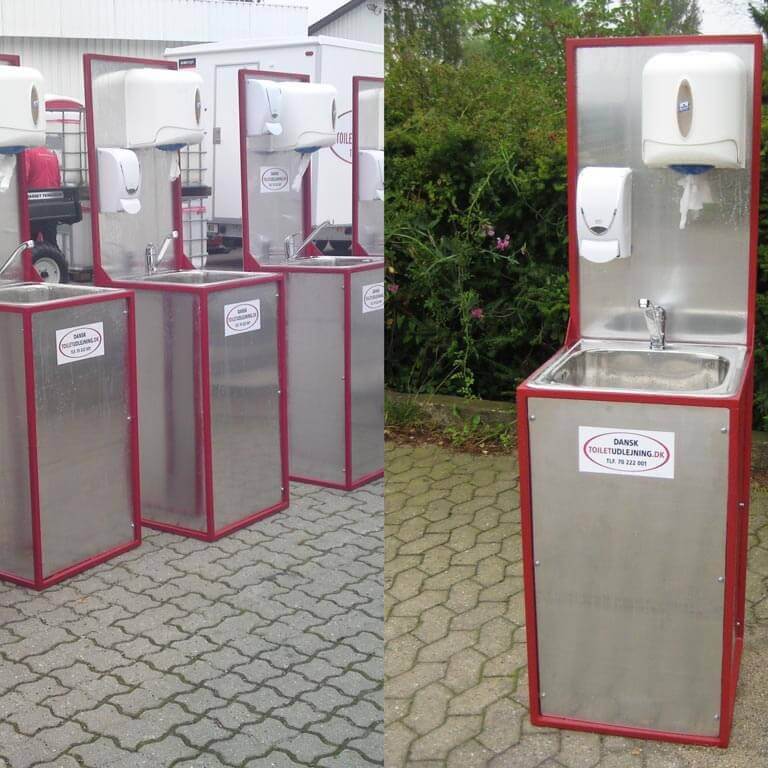 udlejning af mobile håndvaske med spritdispensere som kan opstilles alle steder